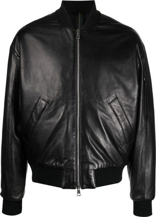 low brand zip-up leather bomber jacket - men - Leather/Polyester/Viscose - 3 - Black
