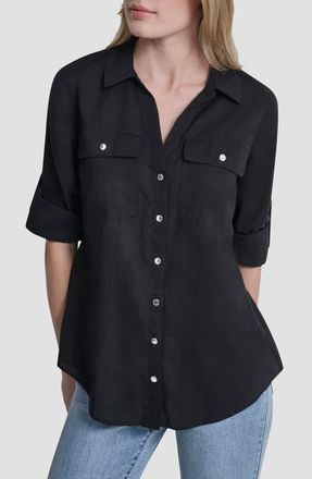 DKNY Roll Tab Shirt in Black at Nordstrom, Size X-Small