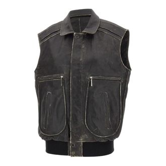 Paco Rabanne Vests, female, Black, Size: 2XS Distressed Leather Vest