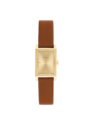 Calvin Klein Womens Rectangle Sunray Dial Leather Strap Watch - Yellow - OS
