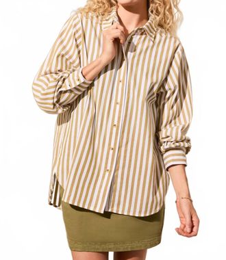 Tribal Stripe Button-Front Shirt In Green Moss