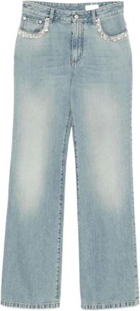 Alexander McQueen Alexander McQueen, Straight Jeans, female, Blue, Size: W27 Crystal Embroidery Straight Leg Jeans