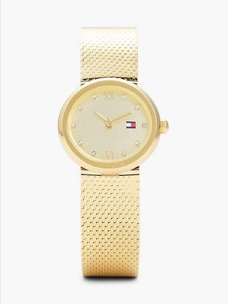 Tommy Hilfiger Reloj de acero inoxidable chapado en oro