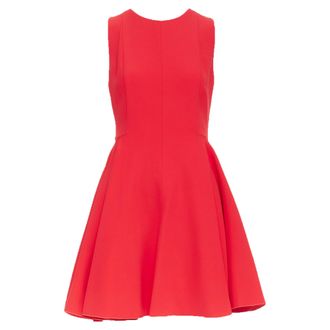 Giambattista Valli red viscose silk sheer tulle lined fit flare dress IT42 M