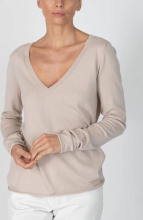 ATM Anthony Thomas Melillo V-Neck Long Sleeve Sweater In Soft Beige