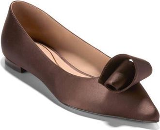 Cole Haan Florette Pointed Toe Skimmer Flat in Dark Chocolate Satin at Nordstrom, Size 7.5