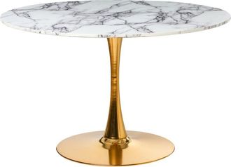 Beliani Beliani - Mesa de comedor redonda minimalista para cocina ø 120 cm tablero de mdf base de metal efecto mármol blanco con dorado Boca