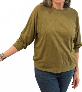 bobi 3/4 Sleeve Raglan Tee With Bands In Dark Olive
