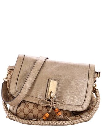Gucci Gold Gg Canvas & Leather Bella Flap Shoulder Bag Medium (Authentic Pre- Loved)