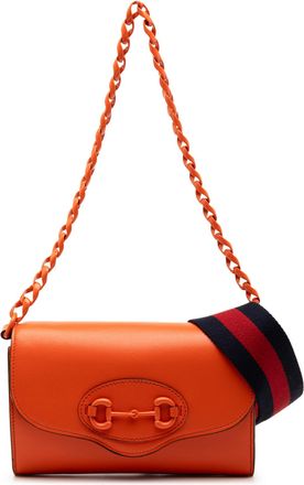 Gucci Womens Pre-owned Mini Leather Horsebit 1955 Web Crossbody - Orange - One Size
