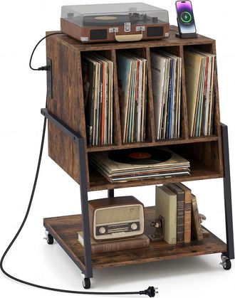 Costway Costway Mobile Porta Vinili Supporto Per Giradischi In Legno Scaffale Per Dischi Mobiletto Stereo Tavolino Laterale Contenitore Cd Espositore Lp Album