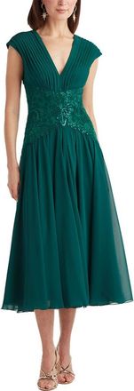 Tadashi Shoji Sequin Pleated Chiffon Midi Dress in Elm at Nordstrom, Size 12