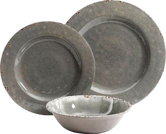 Studio California Mauna 12 Piece Dinnerware Set in Gray Crackle Look Decal