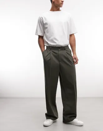 Weekday Pantaloni sartoriali ampi verde kaki m&eacute;lange