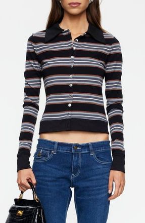 Lioness Bada Bing Stripe Jersey Cotton Sweater in Noir Stripe at Nordstrom, Size X-Large