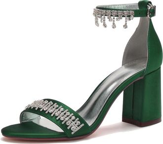 Generic Wedding Shoes Bridal Block Heel Wedding High Heels Sandals Open Toe Bridal Chunky Shoes Wedding Heels 8Cm,Dark Green,10 UK
