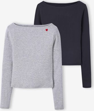 Jonen 2er-Pack gerippte M&auml;dchen Shirts JONEN grau meliert