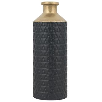 Beliani Florero Decorativo Patr&oacute;n Geom&eacute;trico Gres Negra Con Dorado Arsin