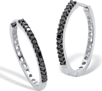 Palm Beach Jewelry 24 TCW Sterling Silver Black Diamond Hoops Earrings (3/5 inch)
