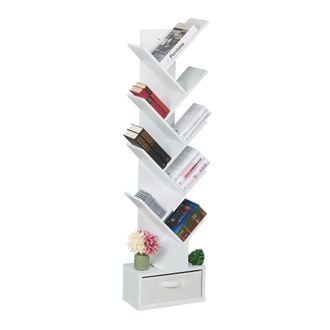 Relaxdays Relaxdays - Estanter&iacute;a Libros, 9 Estantes, Librer&iacute;a &Aacute;rbol, 146 X 38 X 22 Cm, Para Cds Y Dvds, Con Caj&oacute;n, Sal&oacute;n, Blanco