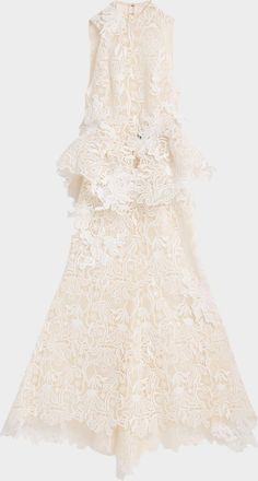 Bibhu Mohapatra Nomad High-Low Floral Lace Halter Gown