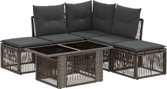 vidaXL Conjunto De Sof&aacute;s De Jard&iacute;n 6 Uds. Gris Rat&aacute;n Sint&eacute;tico Vidaxl