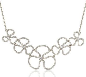 Suzy Levian Sterling Silver Cubic Zirconia Floral Thin Necklace