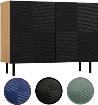 OEM C&oacute;moda Con Frentes Ranurados, 2 Puertas, Roble Artesanal/negro, Patas De Metal, Sistema De Apertura A Presi&oacute;n: &iexcl;dise&ntilde;o Moderno Y Funcionalidad