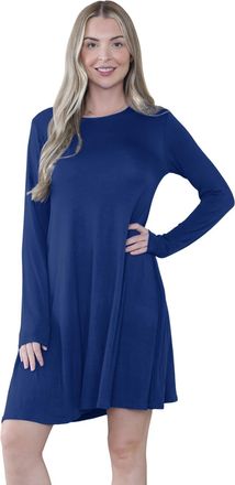 Janisramone Womens Mini Dress, Plain A Line Flared Skater Dress, Stretchy Summer Swing Mini Top, Casual Round Neck Long Sleeve Dresses for Women UK, Ladies Party 