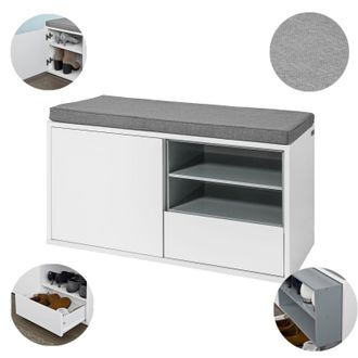 SoBuy Sobuy - Zapatero Con Cajones, Almacenamiento Y Banco Con Coj&iacute;n, Blanco/gris,fsr37-w Es