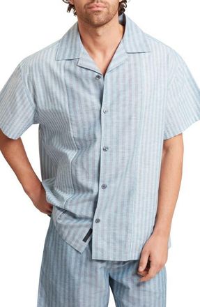 Ted Baker Alverez Short Sleeve Cotton & Linen Button-Up Shirt in Teal-Blue at Nordstrom, Size 3