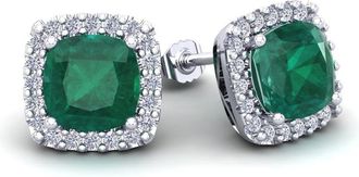 SuperJeweler 2 1/4 Carat Cushion Cut Gemstone and Halo Diamond Earrings In Sterling Silver