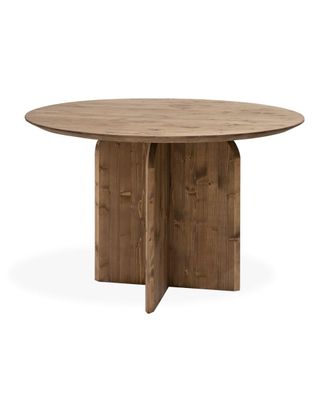 Deco Wood Mesa de comedor redonda de madera maciza en tono envejecido 110x75,2cm