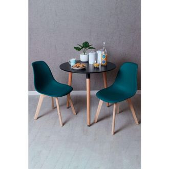 Regalos Miguel Regalos Miguel - Black Friday - Conjunto Mesa Tower Redonda 80 Cm Negra Y Pack 2 Sillas Kelen - Verde Azulado