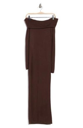 Wayf Off the Shoulder Long Sleeve Sweater Dress in Espresso at Nordstrom Rack, Size X-Large