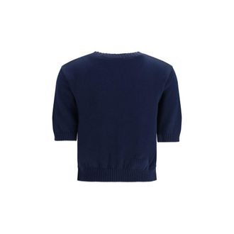 Max Mara Embroidered Cotton Sweater - Navy