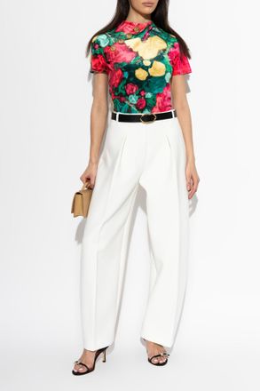 Balmain Velvet Top With Floral Motif, Womens, Multicolour