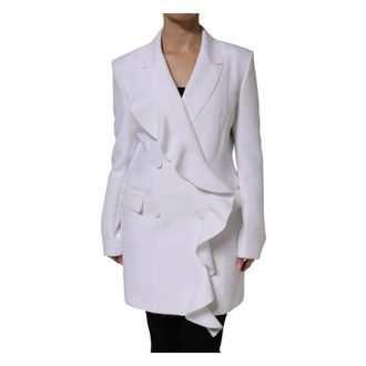 Msgm Blazers, female, White, L, White Ruffled Wrap Jacket