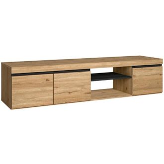 Skraut Home Mobile tv mod naturale Rovere/Nero, 2 porte e 2 comparti, soggiorno, 160x40x41cm - Skraut Home