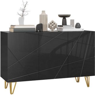HOMCOM Homcom - Aparador Para Sal&oacute;n Aparador De Entrada Con 3 Puertas Y Estantes Ajustables Armario De Almacenamiento Para Cocina Sala 120x40x75 Cm Negro