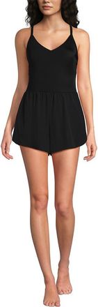 Lands End Tugless Strappy X-Back Romper Swimsuit in Black at Nordstrom, Size 14