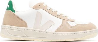Veja V-10 panelled lace-up sneakers - women - Rubber/Calf Leather/Fabric - 36 - White