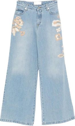 Ermanno Scervino Flare Jeans met Bloemenborduursel - Dames - Loose Fit Jeans - Blauw - S - Jeans