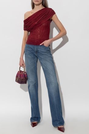 Self Portrait Sequin Top, Womens, Burgundy