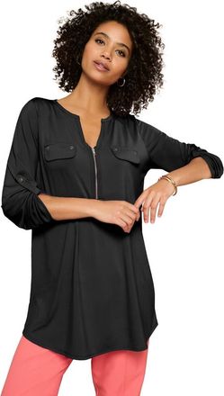 Roaman's Zip Front Ultrasmooth Fabric Tunic in Black at Nordstrom, Size 20