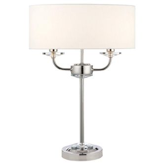 Loops Twin Light Table Lamp Bright Nickel & White Shade Crystal Trim Bedside Feature