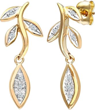 Jewelco London 9ct Gold Round 5pts Diamond Leaf Drop Earrings - PE0AXL2578Y