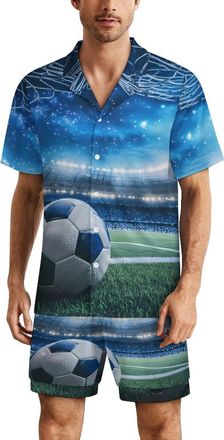 Generic Football Sports Soccer Ball Mens Pyjamas Set Short Sleeve Shirt And Shorts PJs Sleepwear Loungewear Summer M