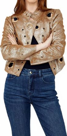 Frank Lyman Design Collared Long-Sleeve Top In Cogncac/gold