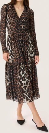 Soaked In Luxury Valdora Long Sleeves Wrap Midi Dress In Leopard Pattern Brown